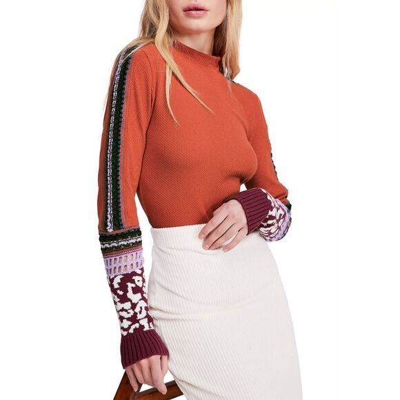 New! FREE PEOPLE Switch It Up Thermal Top Stretchy Knit Color Washed Red Small - Picture 1 of 2